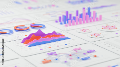 Financial data document graph chart report statistic marketing research development planning management strategy analysis accounting. Financial business technology concept. 3d rendering.