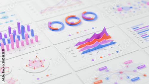 Financial data document graph chart report statistic marketing research development planning management strategy analysis accounting. Financial business technology concept. 3d rendering.