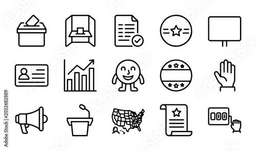 Tablou pe pânză Election Icons Set: Voting, Government, Civic Duty, Political Symbols, 15 Vector