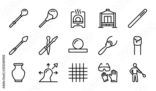 Obraz na plátně Glassblowing Tools and Equipment Icons, Craftsmanship, Artisan Tools, Studio Sup