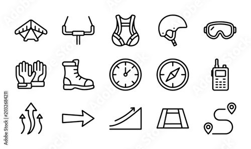 Photography Adventure Sports Icons, Extreme Activities Vector Set, Outdoor Recreation Equipm