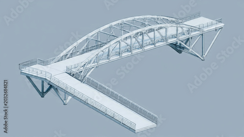 Tableau sur toile Modern pedestrian bridge with curved design in urban setting showcasing infrastr