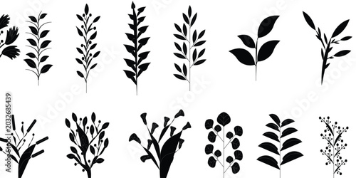 Canvas-taulu a collection of stylized black and white illustrations of flowers