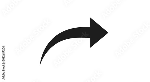 Fotografi Black curved arrow pointing right on white background, symbol of direction, forw