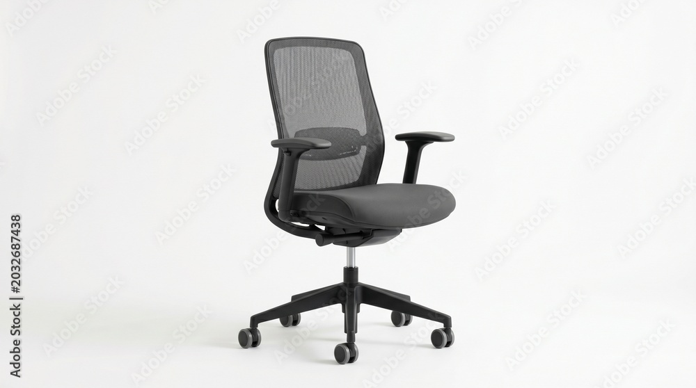 Fototapeta premium Modern ergonomic office chair with mesh back isolated on a white background.