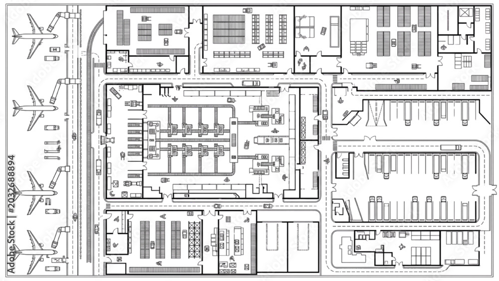 Fototapeta premium Robotics Production Facility Top View Smart Factory Vector