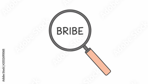 Foto Corruption, bribery concept icon, magnifying glass with bribe text, vector illus