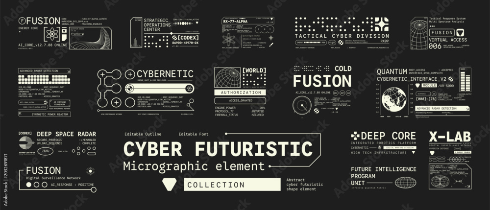 Naklejka premium Set of Micrographic Cyber element Futuristic UI Elements Shape Collection