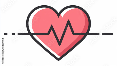 Schilderij op canvas Stylish Heart with Electro Cardio Line in Soft Pink and Black Outline for Health