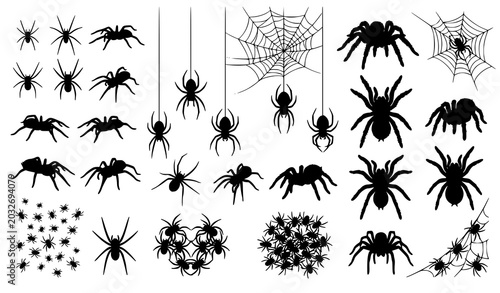 Bild auf Leinwand Black Spider Silhouette Vector Set for Halloween Spooky Horror Design Projects