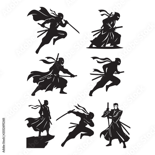 Foto Dynamic Black Silhouettes of Medieval Knights on Horseback in Battle Action