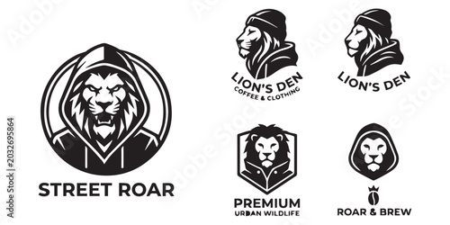 Bild auf Leinwand Lion Head Roaring Warrior Emblem Set in Vintage Retro Style Vector Illustration