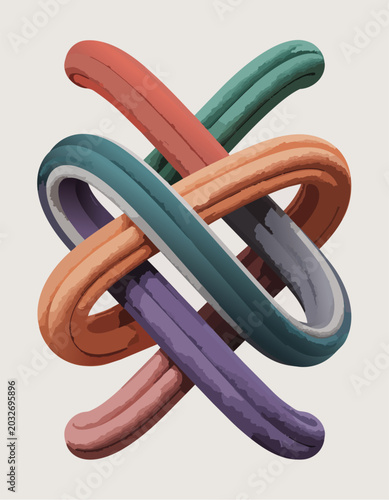 Abstract 3D interwoven colorful loop knot vector illustration with dynamic modern geometric ribbon structure and premium creative composition