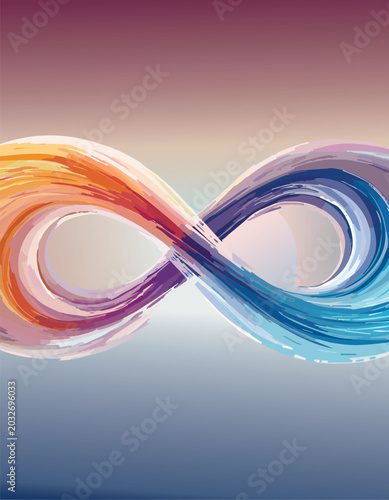 Abstract vibrant infinity brush stroke vector background with colorful dynamic paint swirl loop and energetic modern artistic composition
