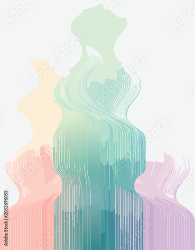 Abstract pastel organic smoke shape vector background with layered translucent mint green fluid forms and soft artistic modern composition