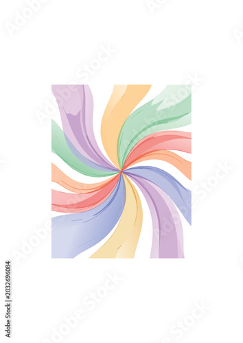 Abstract pastel spiral swirl vector background with translucent colorful ribbon smoke rotation and elegant flowing circular motion design