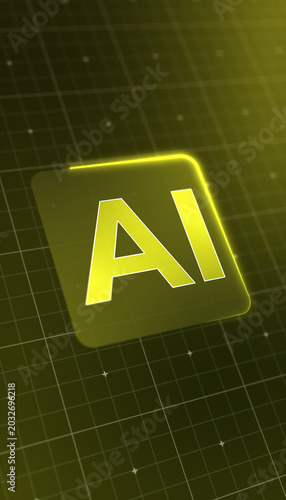Vertical illustration of a modern AI design icon with a glowing effect.
