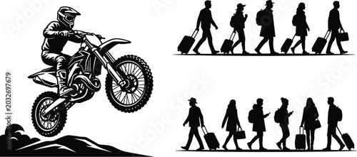 Foto Vector graphic collection featuring a motocross rider jumping on a dirt bike and