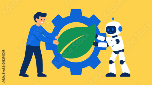 Photos Illustrative concept of human and advanced AI robot collaboration, harmonizing t
