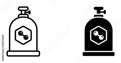 Fotografía Gas Cylinder Icons, Chemical Molecule Symbol Vector Set, Industrial Gas Containe