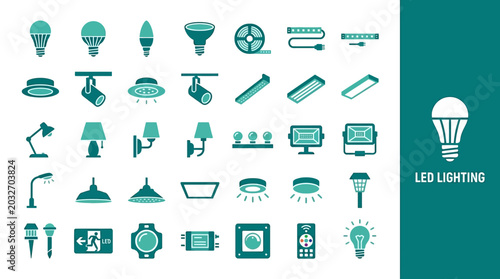 Tableau sur toile Collection of various LED lighting fixtures and components for residential and c