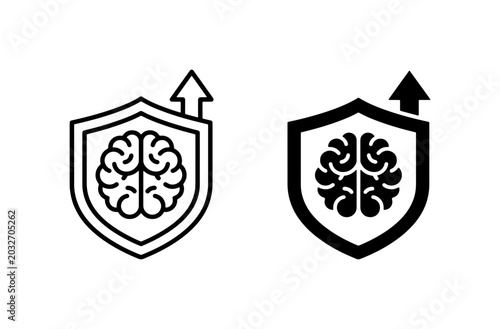 Tableau sur toile Brain Shield Security Icons, Cognitive Protection Vector Graphics, Mental Fortit