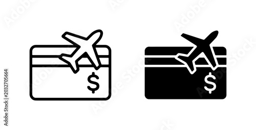 Airplane and Credit Card Icons, Travel Payment and Booking Vector Graphics, Flight Purchase and Loyalty Program Symbols