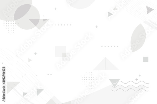 Abstract Grey Geometric Shapes and Halftone Dots Texture Overlay on White Background. Minimalist Flat Vector Illustration with Triangles, Circles, Squares, and Wavy Lines for Modern Clean Design.