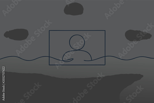 Minimalist continuous line drawing of a user profile icon framed within a rectangle, featuring a single line avatar silhouette on a dark background for modern digital identity and web interface.