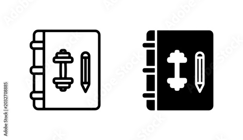 Canvastavla Fitness Journal Icons, Workout Logbook Vector Graphics, Dumbbell and Pencil Symb