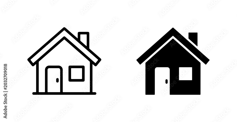 Fototapeta premium Simple House Icons, Minimalist Home Symbols, Outline and Solid Fill Building Graphics, Residential Property Vector Set