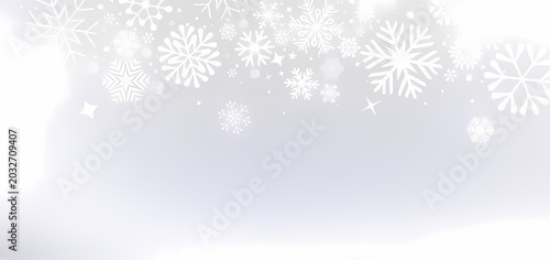 Christmas winter background with snowflakes and Christmas tree decoration vector illustration, holiday celebration design, blue and silver seasonal pattern