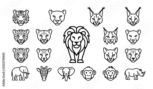 Bild auf Leinwand Zoo Animal Icon Collection with Lion Feline and Wildlife Vector Sy
