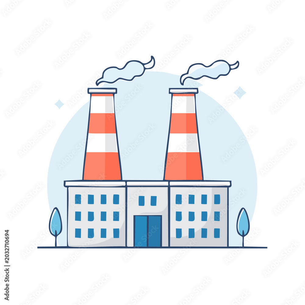 Fototapeta premium Factory with Smokestacks Emitting Smoke