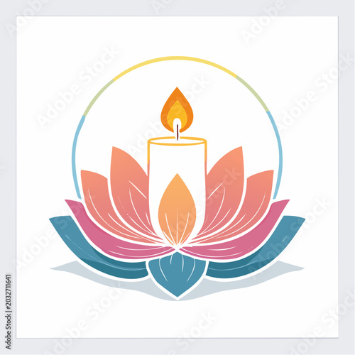 Lotus flower with burning candle icon
