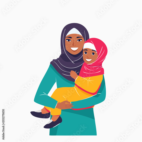 Muslim Mother Holding Her Daughter