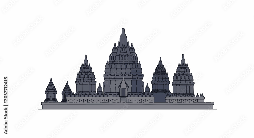 Obraz premium Ornate ancient temple complex with multiple pointed towers and a central structure