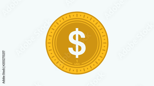 Golden dollar coin currency symbol.