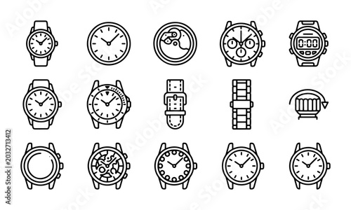 Fotografía Wristwatch Icons Set, Timepiece Vector Graphics, Modern and Classic Watch Design