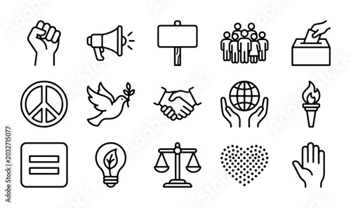 Tablou pe pânză Social Justice Icons: Human Rights, Peace, Equality, Protest, Community, Voting,