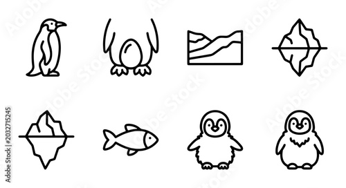 Obraz na płótnie Penguin Icons Set, Antarctic Wildlife Vector Graphics, Cute Bird Illustrations,