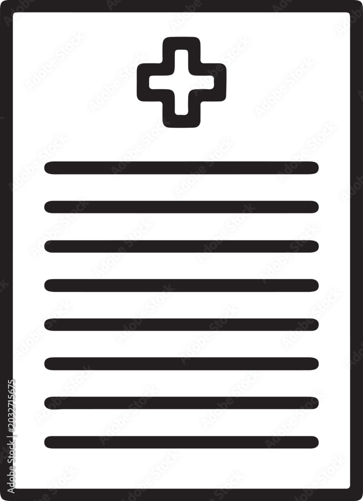 Obraz premium A medical document icon with a white background and black lines