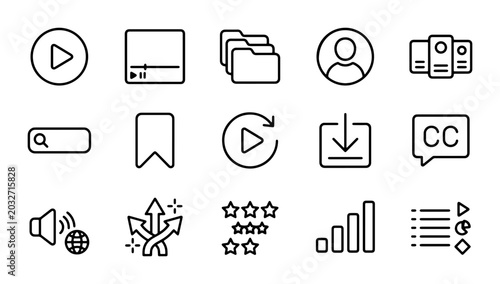 Foto Modern UI Icons: Play, Folders, Search, Download, User, Server, CC, Stars, Chart