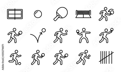 Fotografía Table Tennis Icons Set, Ping Pong Sport Player Action Vector Graphics, Sports Eq