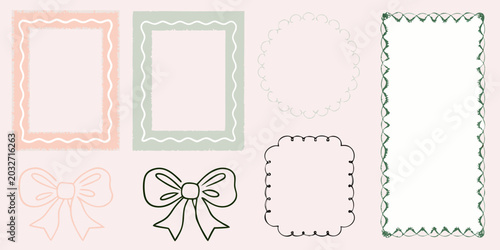 Foto minimalist decorative frames and bows pastel color scheme hand drawn line art st