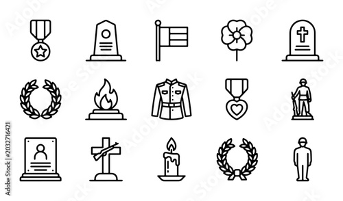 Tableau sur toile Remembrance Icons: Memorial Tombstones, Poppies, Medals, Wreaths, Flags, Candles