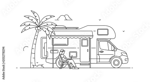 Tableau sur toile Man sitting in recreational vehicle.