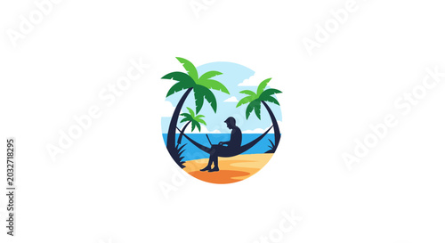 Foto Man Relaxing in Hammock on Beach.