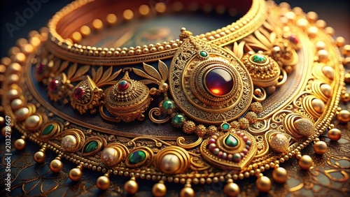 Intricately designed gold traditional jewellery piece