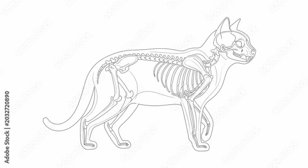Fototapeta premium Cat skeleton illustration anatomical diagram for educational and medical use